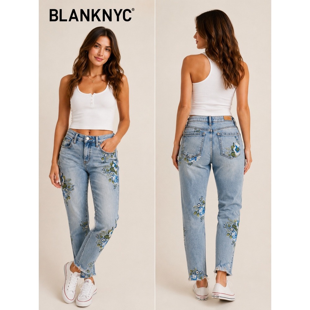 BLANKNYC Skinny Classique Floral Embroidered Boho Jeans Light Wash Blue Size 25